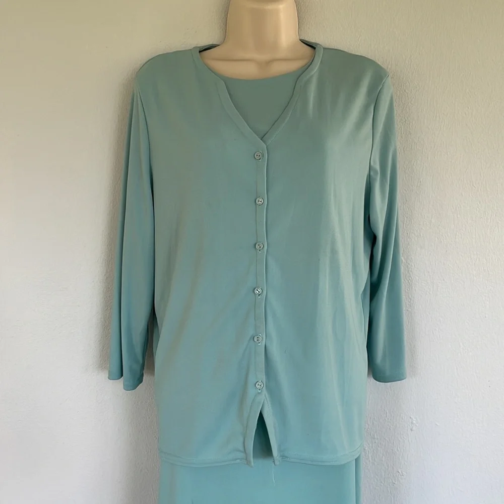 Vintage Kathy Lee blue stretch sea spray 3-piece skirt set size large